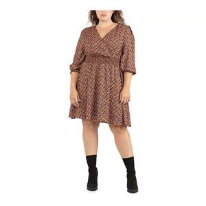 Black Tape Womens Trendy Plus Size X Floral Smocked Solid Dress Long Sleeves $79